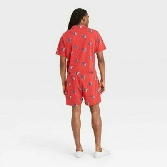 Disney Men's Red Mickey Mouse Americana Pajama Romper Mens small pajamas 1222 - Picture 2 of 11